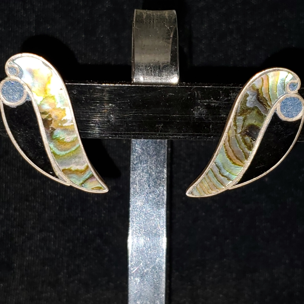Vtg Taxco Sterling Inlaid Earrings